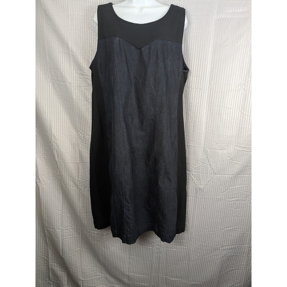 Ashley Stewart‎ Plus Size 22 Dark Wash Denim Panel Sleeveless Shift Dress Black